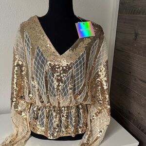 Missguided Gold Sequin V-Neck Blouse